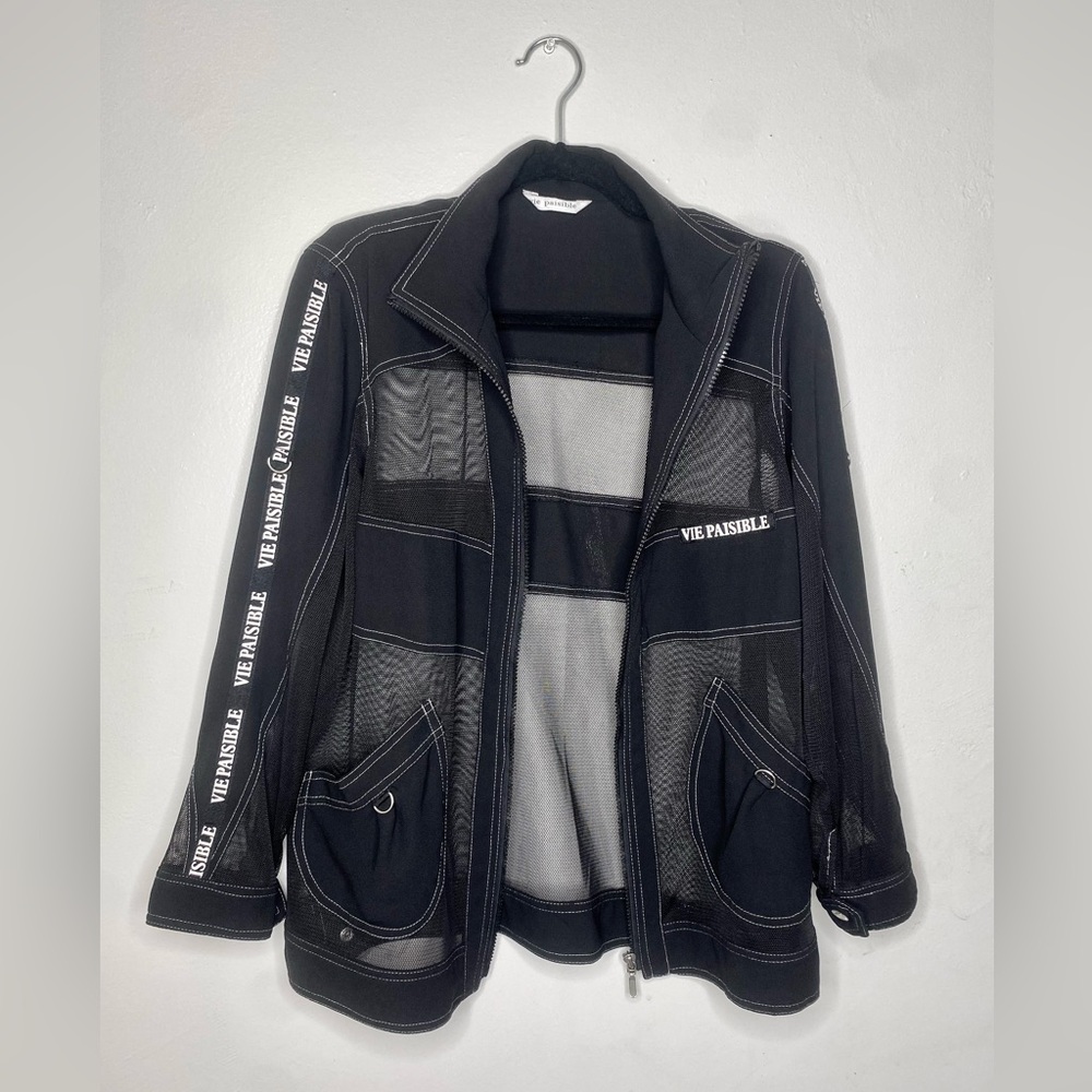 Japanese Designer VIE PAISIBLE Black Transparent Mesh Tactical jacket
